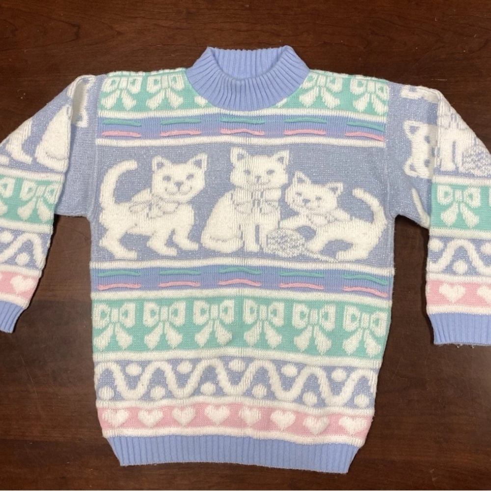 Vintage 80s Arielle Cat pastel sweater